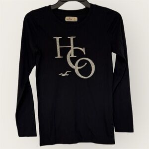 Hollister Black Shirt with White Logo Size S